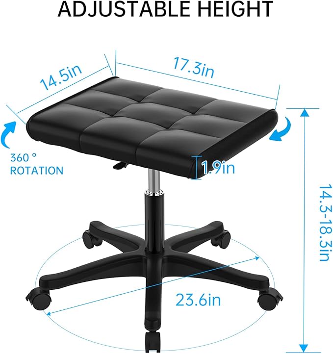 Mobile Footrest, Multi-Use Stool with Lockable Wheels, Under Desk Leg Rest Rolling Chair for Home Office, Adjustable Height Spa Salon Stool, Ottoman Foot Rest