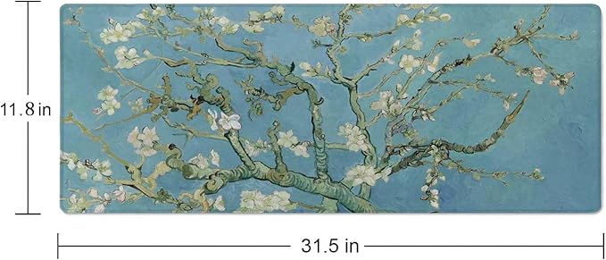 Gaming Mouse Pad, Large Mouse Pads for Desk, Non-Slip Rubber Base Mousepad, Keyboard Mouse Mat Desk Pad with Stitched Edges, 31.5x11.8 inch Vincent Van Gogh Almond Blossom