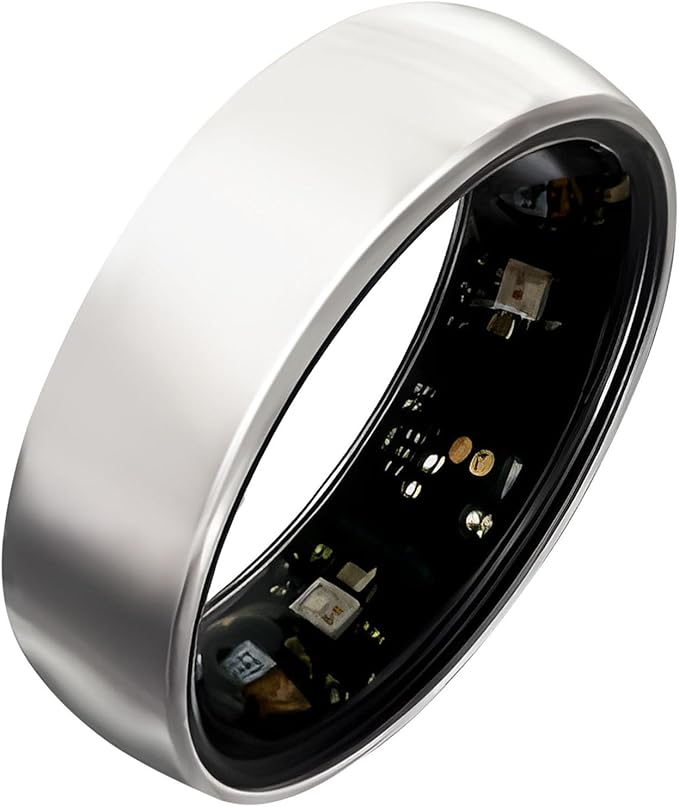 Smart Ring Titanium Fitness Sleep Tracker Health Monitoring Blood Pressure Blood Oxygen for iPhone and Android 7 Days Batterty Life (Silver, 12) Full Charge First Use