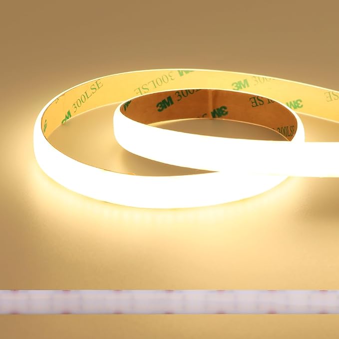 JOYLIT 24V Diffused LED Strip Lights Dual Row 16.4FT 560LEDs/M 3000K Warm White IP65 Waterproof, CE UL Professional 601LM/FT Super Bright Dotless Dimmable Adhesive LED Tape 12MM Wide 24W/M CRI 92