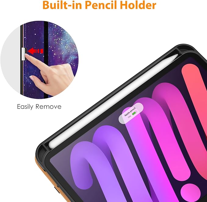 DTTO for iPad mini 7th (A17 Pro) 2024/iPad Mini 6th Generation Case 2021 8.3 Inch, Premium Leather Business Folio Stand Cover for Mini 7/6 with Pencil Holder-Multiple Viewing Angles, Galaxy