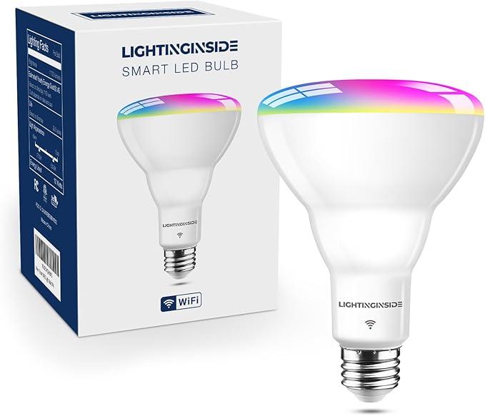 Lightinginside Smart Light Bulb 75W Equivalent, 1100LM 12W RGBCW BR30 E26 Bulb Works with Alexa/Google Home/SmartLife, 2.4G WiFi Bluetooth Recessed Flood LED Bulbs, No Hub Required, ETL Listed, 1PC