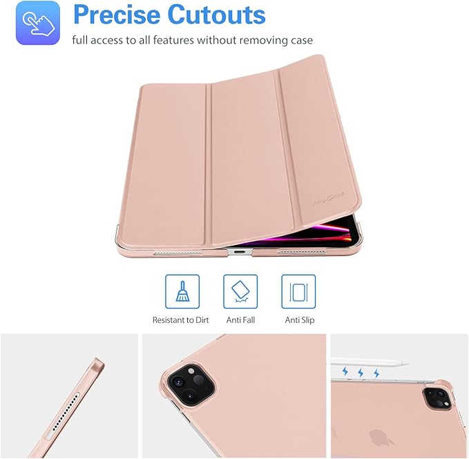 ProCase Smart Case for iPad Pro 12.9 2022/2021/2020/2018, Slim Stand Hard Back Shell Smart Cover for iPad Pro 12.9" 6th Gen/5th Gen/4th Gen/3rd Gen -Rosegold