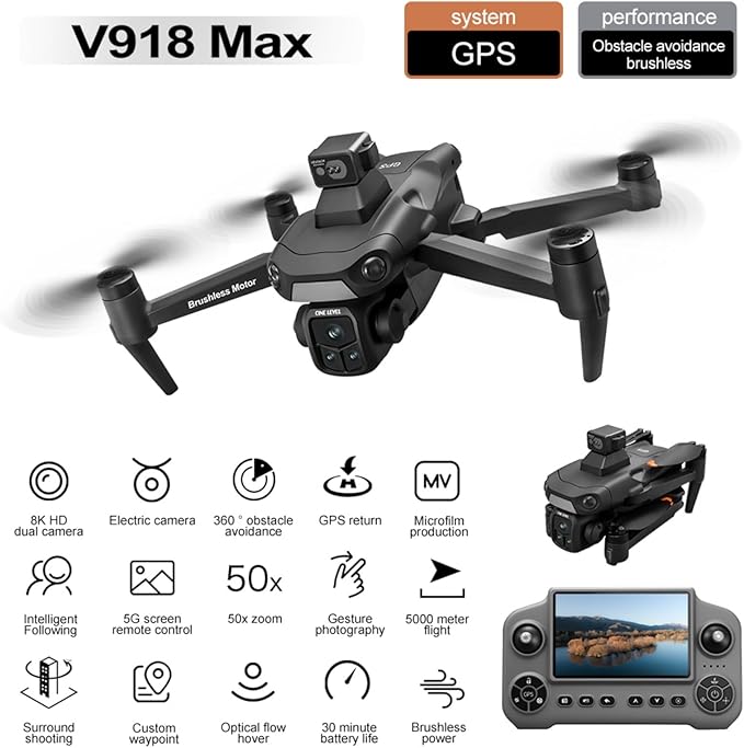 Drones with 8k Camera for adults 4k video,Drone with 4.5-inch LCD High-definition Large Display Screen Remote Control Quadcopter,3 Batteries, 5G HD Brushless GPS Drone Auto Return, Obstacle Avoidance 360 (Black)