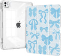 Clear Case for iPad Pro 11-inch M5 (2025), iPad Pro 11 M4 (2024) Case with Pencil Holder, Trifold Sturdy Stand, Transparent Shockproof Back Cover Protection, Blue Bows