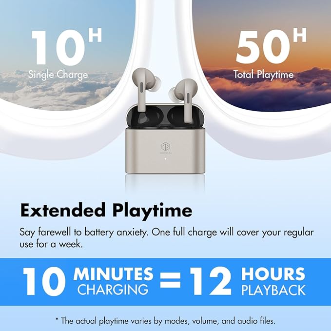 ROSESELSA EARFREE-i5 TWS Earbuds Hybrid Active Noise Cancellation Headphones LDAC HiFi Sound Wireless Earphones 48dB ANC IPX5 Bluetooth 5.3 Game Mode 54ms (Champagne)