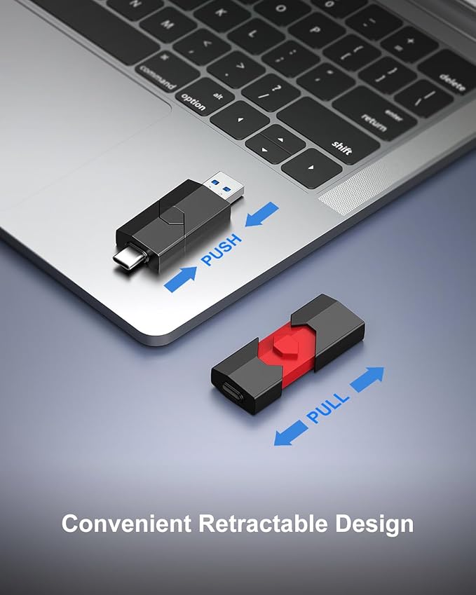 RAOYI 2 Pack 128GB USB C Flash Drive 2 in 1 Type C + USB 3.0 Flash Drive Dual OTG Retractable Type-C Thumb Drive Memory Stick for iPhone 17/16/15 iPad Android Smartphone Tablet PC (Black, Red)