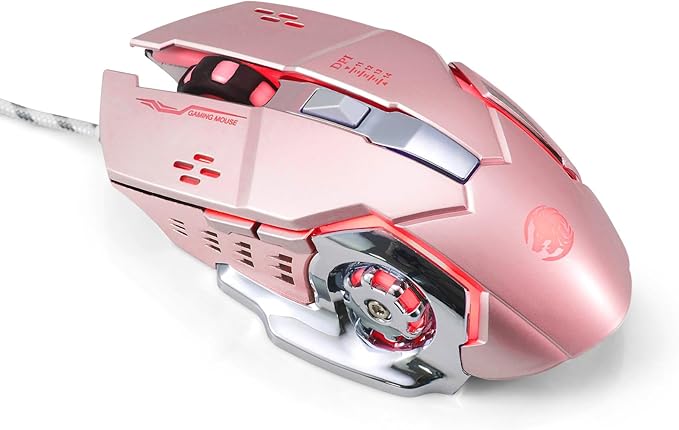 Guiheng Wired Gaming Mouse, Optical USB Mice for Laptop/Desktop, 1200 to 3600 and RGB Light, Ergonomic with 6 Programmable Buttons for Computer Windows 7/8/10/XP Vista Linux Chromebook PC(Pink)