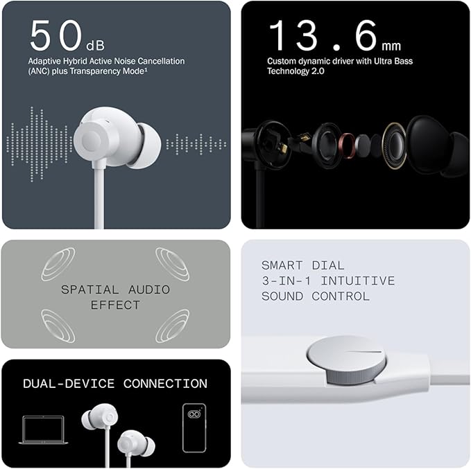 CMF BY NOTHING CMF Neckband Pro Bluetooth Headphones,50dB Hybrid Active Noise Cancelling Earbuds with 5 HD Mics,IP55 BT5.3 37Hours Long Play time Dual Device Connection Neckband Headphones-Light Grey