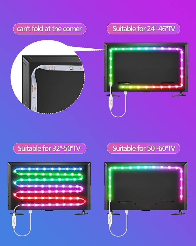 Daymeet LED Lights for TV, 9.8FT RGB TV LED Backlight for 32-43 inch TVs, USB Strip Lights Behind TV, Color Changing Sync with Music, Bluetooth App Controlled Led Lights for Bedroom Gaming Home Decor