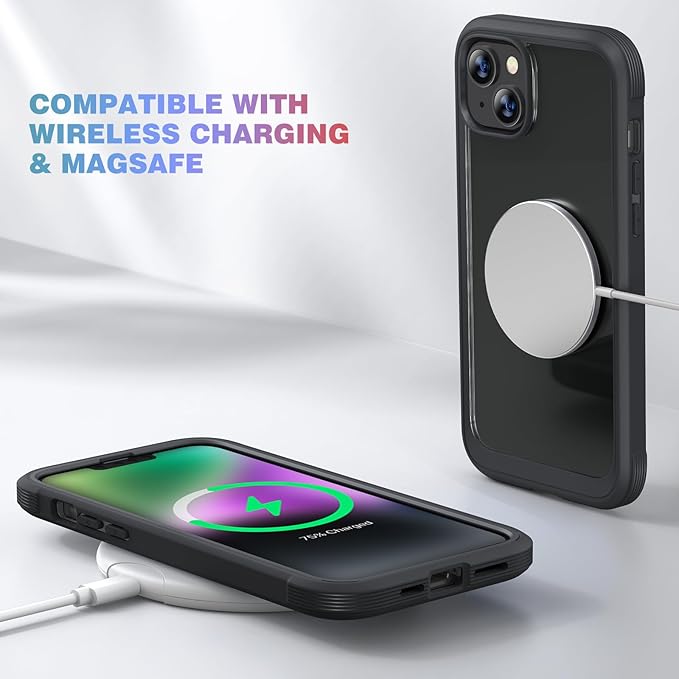 Diaclara Designed for iPhone 14 Case, Full Body Rugged Case with Built-in Touch Sensitive Anti-Scratch Screen Protector, with Camera Lens Protector for iPhone 14 6.1" (Black and Clear)