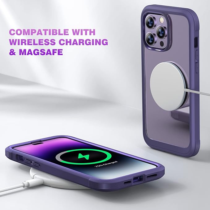 Diaclara Designed for iPhone 14 Pro Max Case 6.7’’, Full Body Rugged Phone Case w/Built-in Sensitive Anti-Scratch Screen Protector+9H Tempered Glass Camera Lens Protector(Royal Purple)
