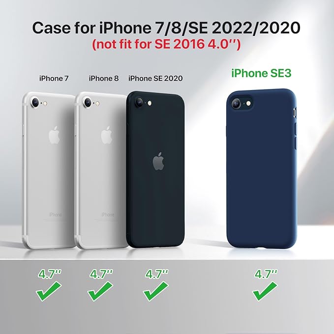Miracase Ultra Slim Designed for iPhone SE Case 2022(3rd Gen)/iPhone SE 2020 Case(2nd Gen)/iPhone 7 Case/iPhone 8 Case with Screen Protector, Multi-Color Silicone Shockproof Phone Case(Dark Blue)