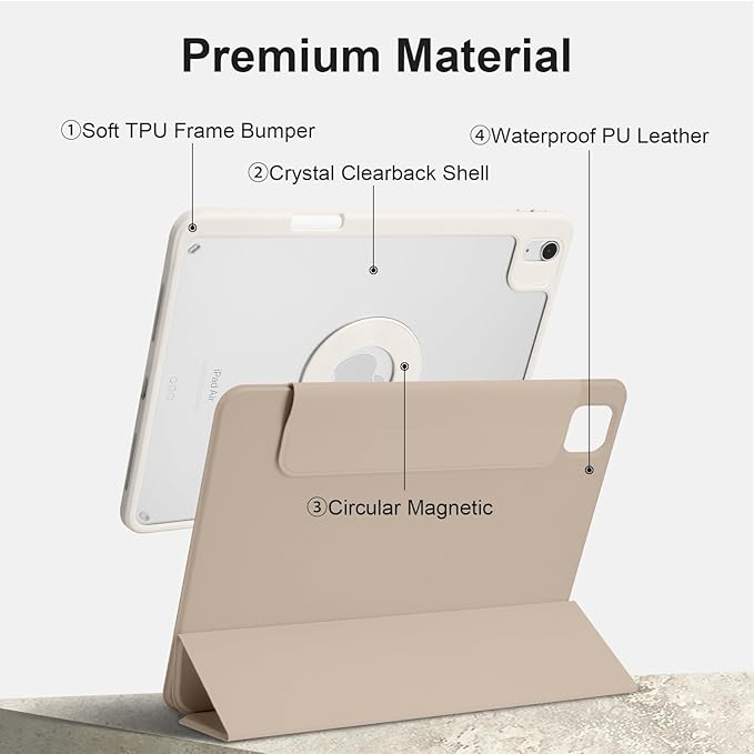 Case for iPad Air 13" M4/M3/M2 2026/2025/2024, iPad Pro 12.9" 6th/5th Gen. 2022/2021 with Pencil Holder, Vertical Stand, Detachable Magnetic Trifold Stand Case,Auto Wake/Sleep, Oat Coffee+White