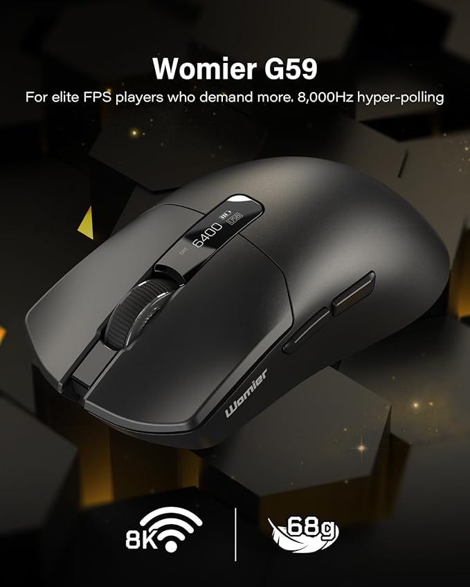 G59 Wireless Gaming Mouse, PAW3950 Sensor, 30,000 DPI, 8000Hz Polling Rate, Programmable Buttons, RGB 68g Tri-Mode Lightweight Esports Mouse for PC/Laptop/Mac