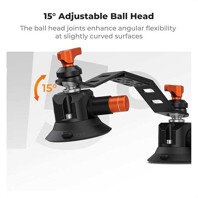 K&F CONCEPT 3" Dual Suction Cup Mount Sets for Camera with 360° Ball Head Heavy Duty Camera Mount for Car Windshield, Hood, Side Panel Compatible with GoPro, DJI, Insta360, DSLRs, Phone