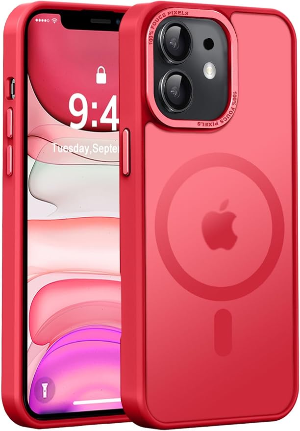Newfuture Designed for iPhone 11 Case with Strong Magnetic [13 FT Military Drop Protection] [Compatible with Magsafe] Slim Translucent Matte Shockproof with Anti-Fingerprint Phone Case, Red
