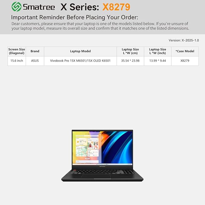 Smatree Hard EVA Protective Sleeve Case Compatible for 15.6 inch ASUS Vivobook Pro 15X M6501/15X OLED K6501, Anti-Shock and Waterproof Laptop Case, White (X8279W)