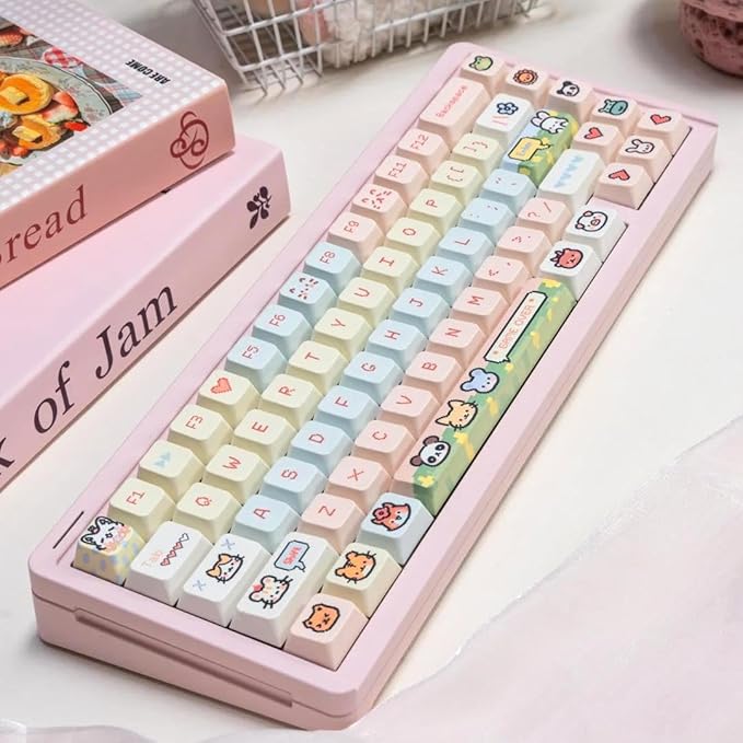 PBT Keycap Set-Cherry Profile Keycaps Cute Pink keycaps 60% 75% 100%, Dye Sub Cute Animal Theme Keyboard caps,118 Key Custom Key caps for Gateron MX Switches Mechanical Keyboard