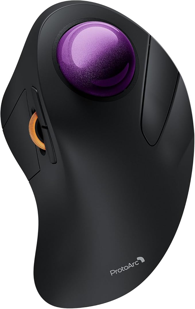 ProtoArc Wireless Bluetooth Trackball Mouse, EM03 NL Ergonomic Rollerball Mouse Rechargeable Computer Mice, 3 Device Connection, Compatible with PC, iPad, Mac, Windows-Purple Ball