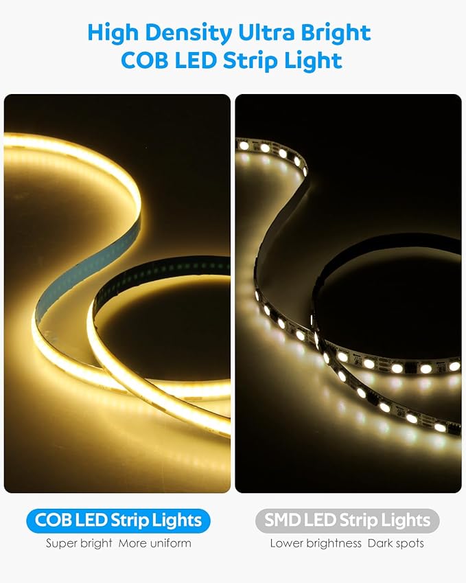 Aclorol 5V USB COB LED Strip Light 4.92FT 480LEDs Flexible TV Backlights Warm White 3000K Dimmable LED Light Strip with Self-Adhesive for Bedroom Closet Under Cabinet Monitor Desk Home Decor 8mm Width