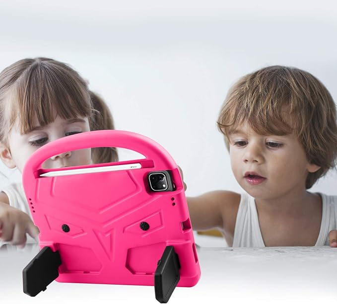 Kids Case for iPad Pro 11-inch 4th/3rd/2nd Generation(2020-2022), Techcircle Child Shockproof EVA Protective Handle Stand Case for iPad Air 5/Air 4 10.9", Support Pencil Charging, Pink