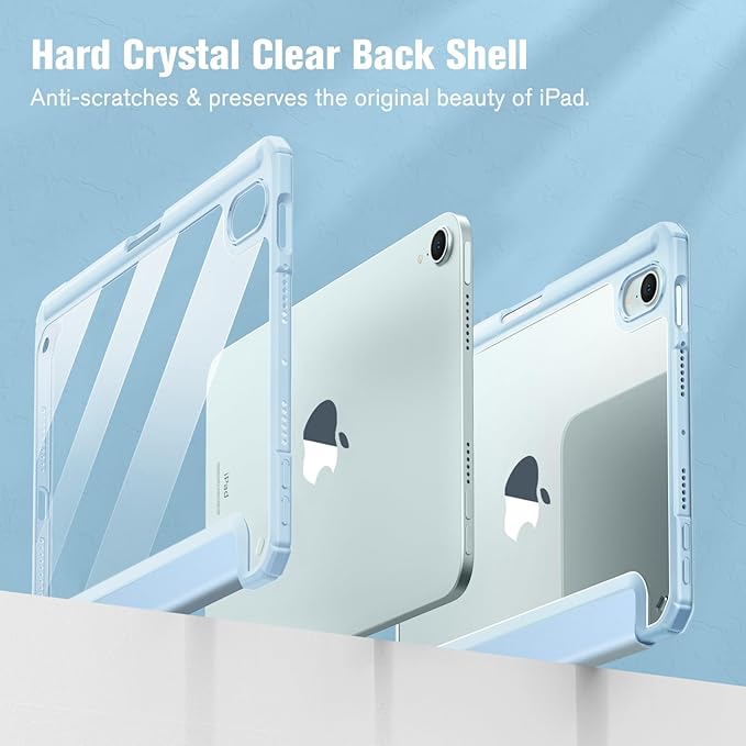 Fintie Hybrid Slim Case for iPad Mini 7 (A17 Pro, 7th Generation) 2024 / iPad Mini 6 (6th Gen) 8.3 Inch, [Built-in Pencil Holder] Shockproof Cover Clear Transparent Back Shell, Blue