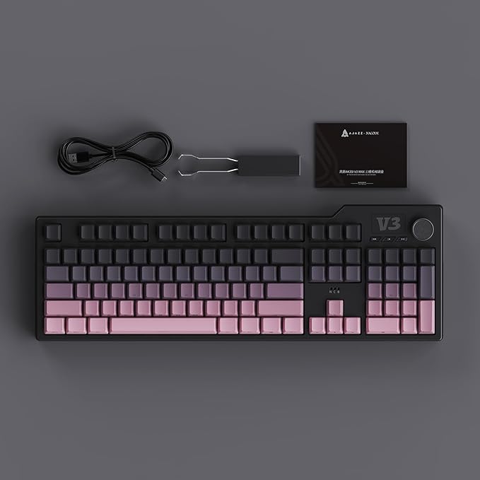 NACODEX Ajazz AK980 V2 Pink Gaming Machanical Keyboard Gift Switch Full Size RGB Gasket Mount 10000mAh Triple Modes Custom Keyboard with Five Layer Pad | Knob Control