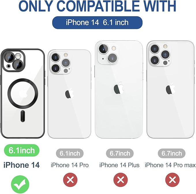 Hython Magnetic Clear for iPhone 14 Case with Camera Lens Protector [Compatible with MagSafe] Luxury Plating Edge Slim Soft TPU Cover Protective Phone Case for iPhone 14 6.1", Matte Black