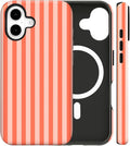 Magnetic for iPhone 17 Case Cute Stripes Phone Case, Shockproof Slim TPU and Hard PC Protective Phone Cover Compatible with MagSafe Designed for Women Girls, Deep Orange