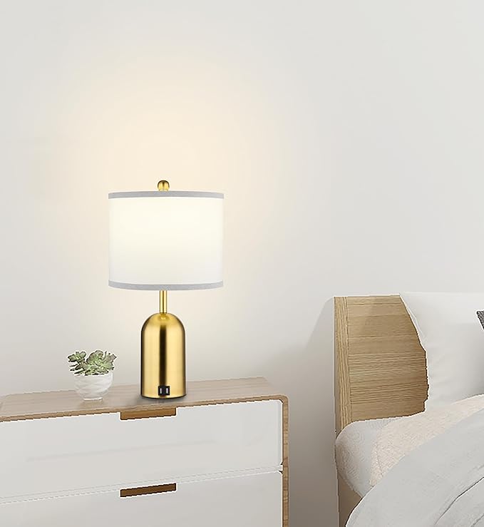 Ldeco Touch Dimmer Table Lamp for Bedroom,Bedside Lamp with USB Port Elegant Nightstand Lamp with Fabric Shade,Gold Modern Desk Lamp for Living Room,Office,Bulb incl. (Modern)