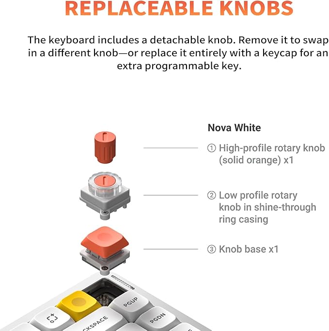 nuphy Air75 V3 Hot Swappable Wireless Mechanical Keyboard, 84 Keys 75% Custom Low Profile Keyboard with Knob, RGB Backlit, Gasket Mounted, Support Bluetooth/2.4GHz/USB-C,White-Red Nano