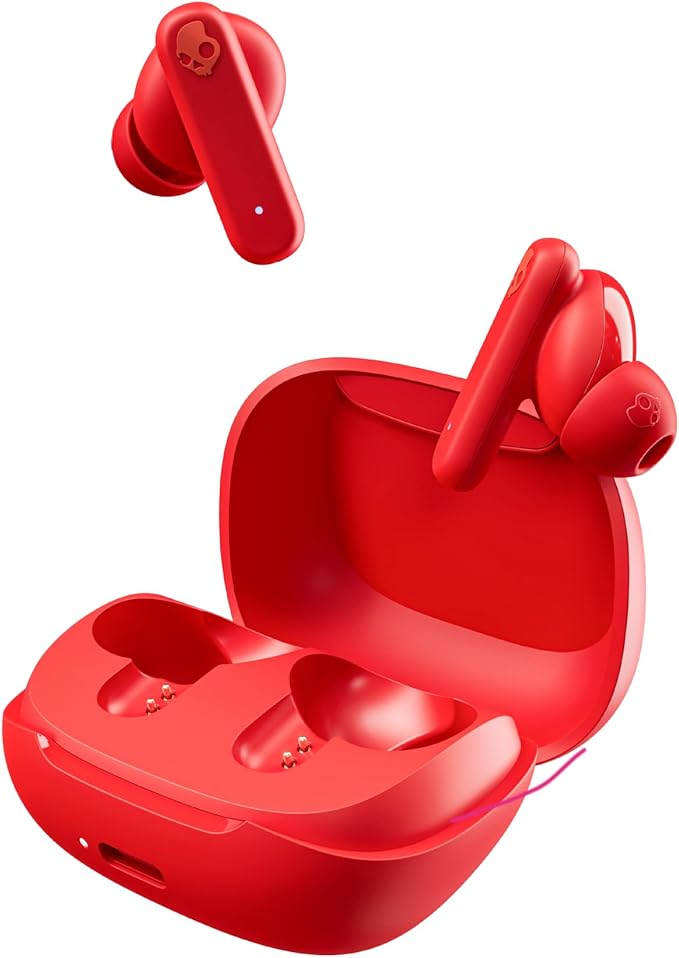 Skullcandy Smokin’ Buds Wireless Earbuds, Bluetooth Headphones, Noise Isolating Fit, Up to 20 Hours Battery, IPX4 Sweat and Water Resistant, Microphone for iPhone Android - Flame