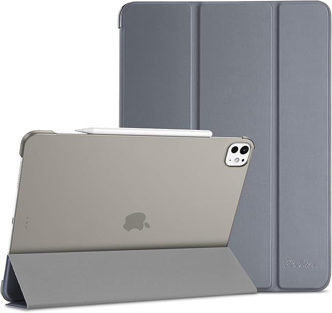 ProCase for iPad Pro 13 Inch Case M5 2025/ M4 2024, Smart Cover iPad Pro M5 M4 Case 13 Inch, Slim Stand Translucent Hard Shell Back, Supports Touch ID, Auto Wake/Sleep -Grey