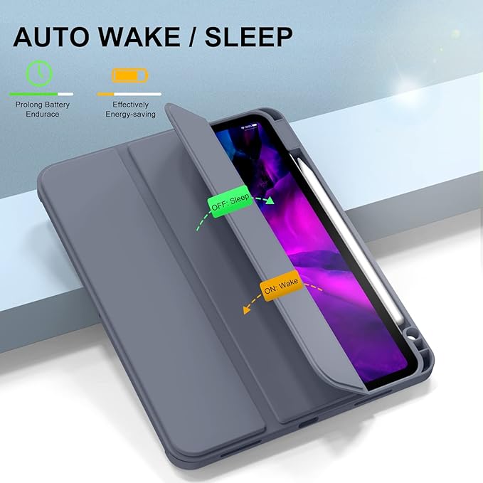 KENKE for iPad Pro 11 Inch Case 4th/3rd/2nd/1st Generation 2022/2021/2020/2018 Magnetic Attachment 2nd Pencil with Right Side Pencil Holder Soft Slim PU Cover Auto Wake/Sleep (Purple)