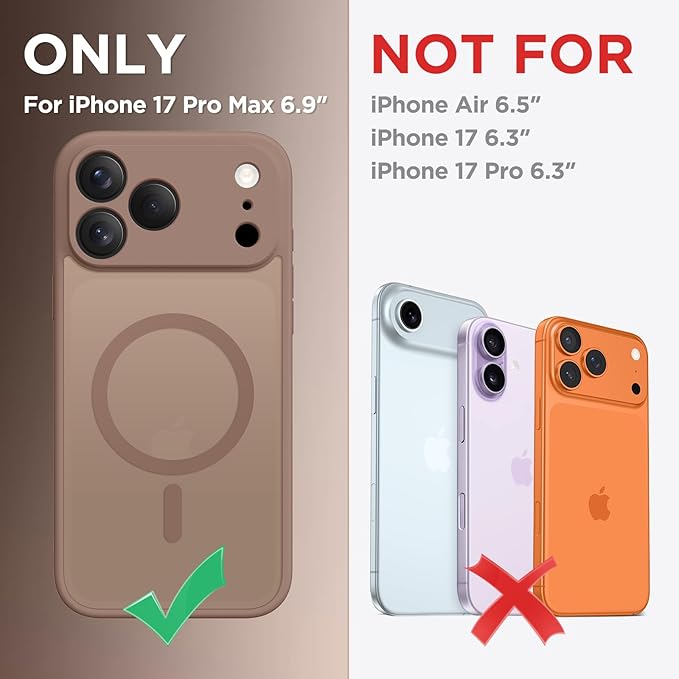 CAPRARO Magnetic for iPhone 17 Pro Max Case, Upgraded [Full Camera Protection] [Compatible with MagSafe] Protective Translucent Matte Women Girl Phone Case Cover, Brown