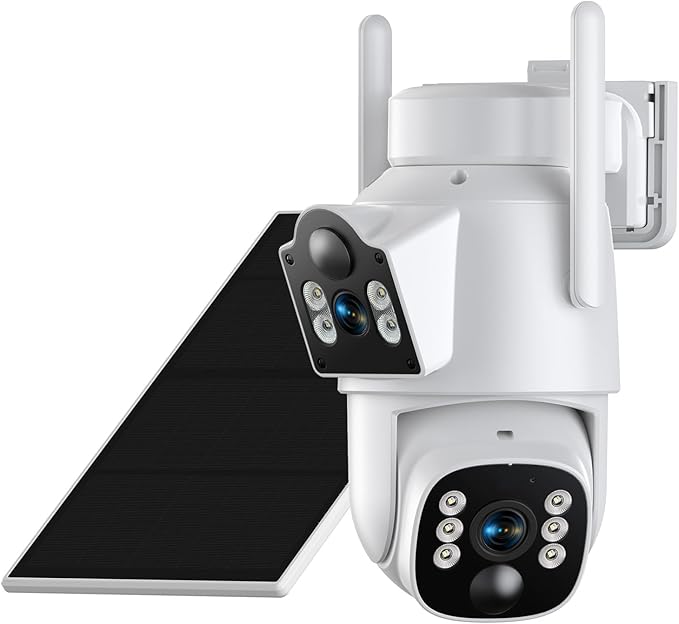 Camcamp Dual Lens Solar Security Cameras Wireless Outdoor System, 1 Camera (2 Views), 2.4/5 GHz WiFi, 2K Color Night Vision, 2-Way Audio, APP Remote, 0 Monthly Fee (1PC-Camera)