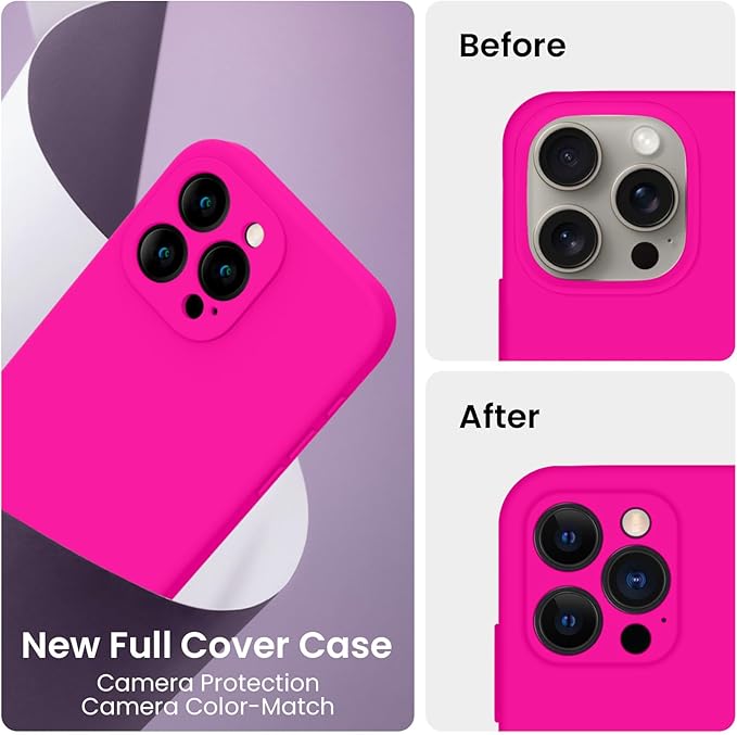 FireNova Designed for iPhone 16 Pro Max Case, Silicone Upgraded [Camera Protection] Phone Case, Soft Anti-Scratch Microfiber Lining Inside, 2024, Hot Pink