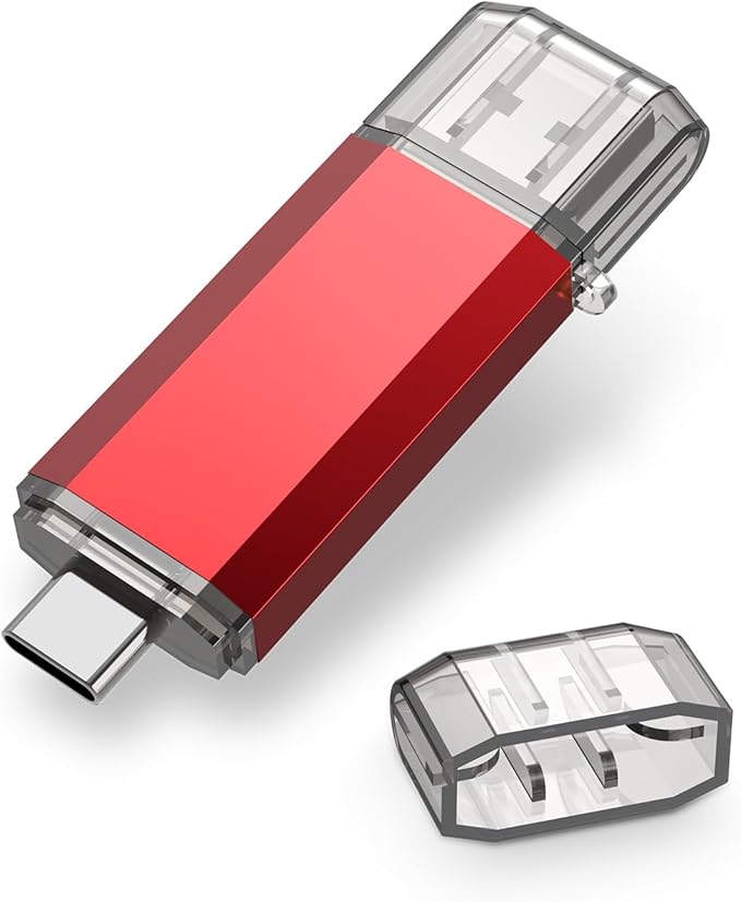 RAOYI 128GB USB C Flash Drive Upgraded 130MB/s, 2 in 1 USB 3.1 Type C Dual OTG Metal Thumb Drive Memory Stick with Keychain Suitable for USB-C Smartphones, PC, Macbooks and Tablets (Red)
