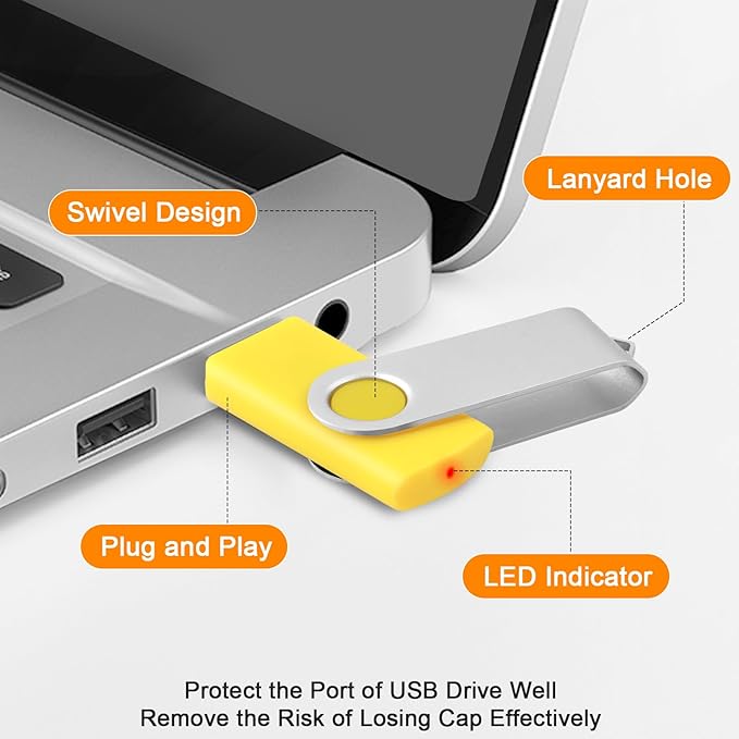 8GB Flash Drive Thumb Drives 10 Pack, USB 2.0 Flash Drive Memory Stick Backup Drive, Portable Pendrive Photo Stick Jump Drives with Lanyards, Office USB Storage Flash Drive Swivel Zip Drive, 10 Colors