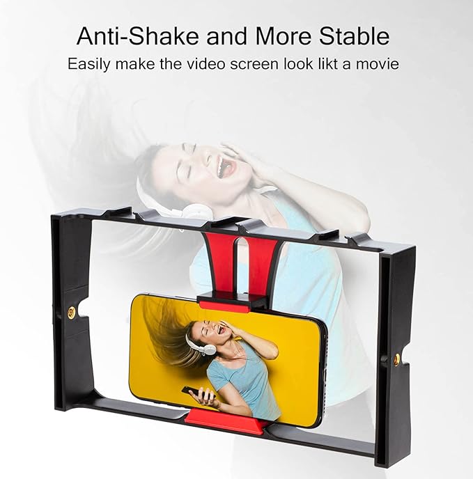 Smartphone Video Rig, Filmmaking Cage Camera Rig, Phone Video Stabilizer, Filmmaking Vlogging Case, Phone Stabilizer for Video Recording, Videomaker Film-Maker Fits for All Smartphones(Red)