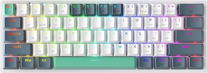 Machenike K500A-B61W 60% Mechanical Wireless Gaming Keyboard, 61 Keys Ultra-Compact Hot Swappable Linear Red Switch, Dynamic RGB Backlit, Anti-Ghosting, Double-Shot PBT Keycaps, Win/Mac, White