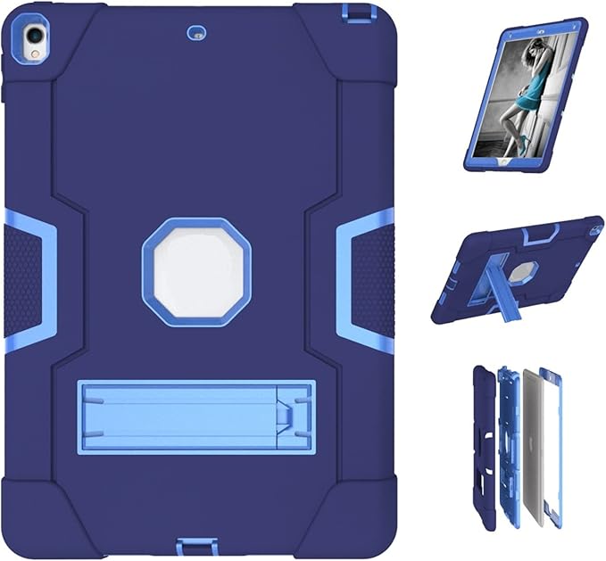 3 in 1 Hybrid Case for iPad Air 3 10.5" & iPad Pro 10.5" - Heavy Duty Rugged Stand, Shockproof, Anti-Slip & Scratch, Navy Blue