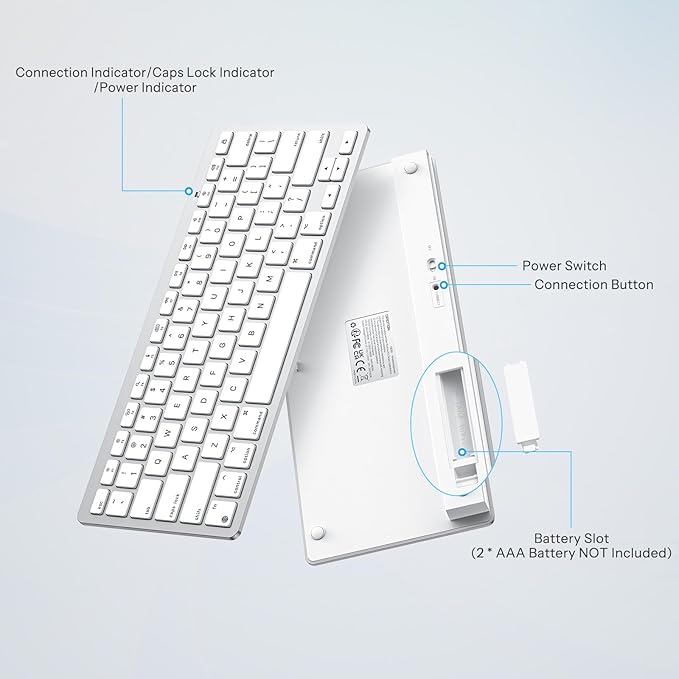 OMOTON Wireless Keyboard for Mac, Compact Ultra-Slim Design (No Number Pad), Stable Bluetooth Keyboard for Mac, Ergonomic and Portable, Compatible with MacBook Pro/Air/iMac, Silverwhite