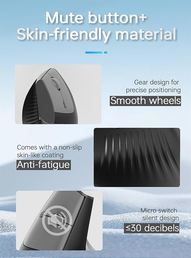 Lomiluskr Ergonomic Wireless Mouse Rechargeable, 2.4G/Bluetooth Dual Mode, Lightweight Soundless Cordless Mice, Compatible with Notebook, PC, Tablet, Smartphone (Black)