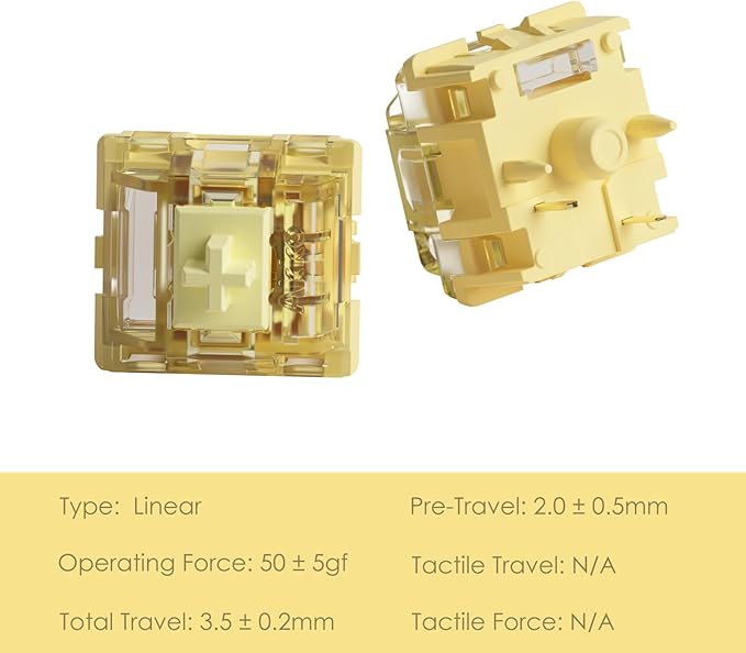 Akko V5 Creamy Yellow Keyboard Switch with LED Diffuser for Mechanical Gaming Keyboard, 5-Pin 50gf Linear Lubed Switches (45pcs)