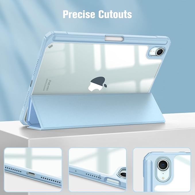 Fintie Hybrid Slim Case for iPad Mini 7 (A17 Pro, 7th Generation) 2024 / iPad Mini 6 (6th Gen) 8.3 Inch, [Built-in Pencil Holder] Shockproof Cover Clear Transparent Back Shell, Seaside Ombre