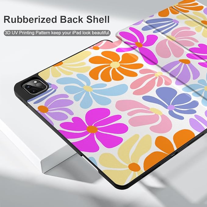DONGKE Case for 2022/2021/2020/2018 iPad Pro 11 inch Gen 4/3/2/1 - Slim Protective Case - Built in Pencil Holder Support Charging - Trifold Stand & Sleep/Wake Cover - Retro Flowers