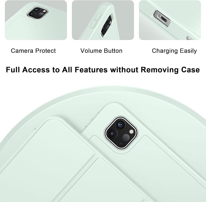 ZryXal iPad Pro 11 Inch Case (M5) 2025/ (M4) 2024 (Model: A2836/A2837/A3006), Trifold Stand Smart Cover with Pencil Holder and Soft TPU Back, Auto Wake/Sleep (Pale Green)