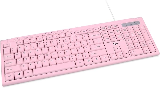 Rii RK907 Ultra-Slim Compact USB Wired Keyboard for Mac and PC,Windows 10/8 / 7 / Vista/XP(Pink)